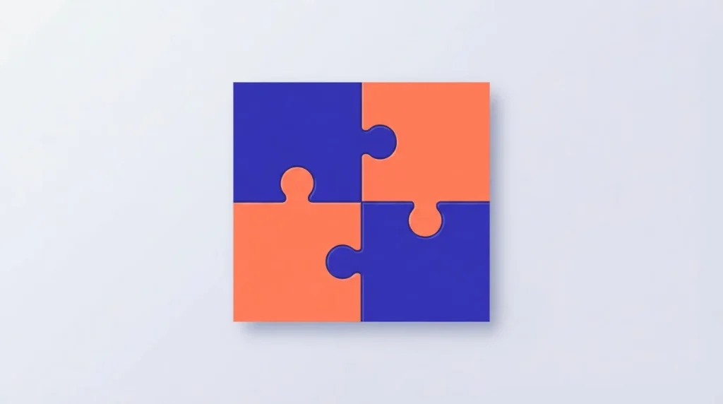 Vier zusammengesetzte Puzzleteile auf einem Tisch.