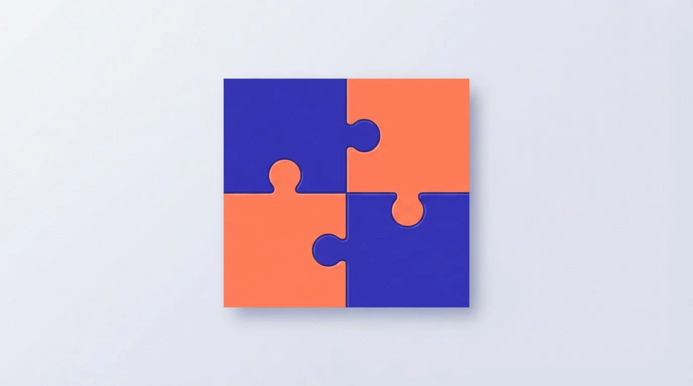 Vier zusammengesetzte Puzzleteile auf einem Tisch.